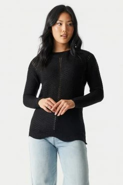 Stitches Ladies Sweaters Scalloped Hem Pointelle Knit Sweater