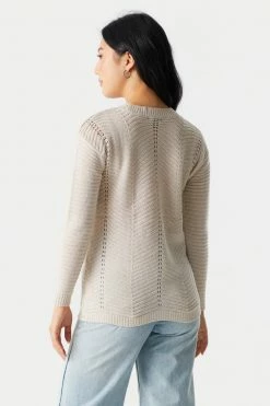 Stitches Ladies Sweaters Scalloped Hem Pointelle Knit Sweater