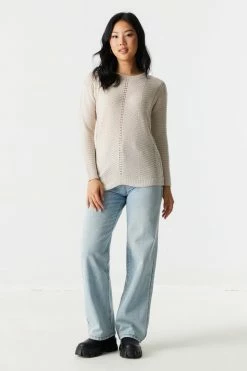Stitches Ladies Sweaters Scalloped Hem Pointelle Knit Sweater