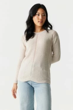 Stitches Ladies Sweaters Scalloped Hem Pointelle Knit Sweater