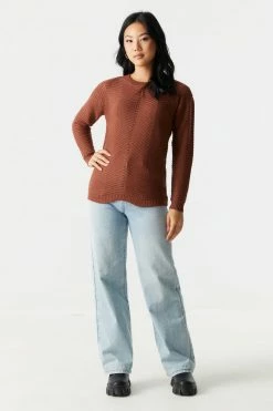 Stitches Ladies Sweaters Scalloped Hem Pointelle Knit Sweater