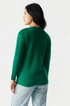 Stitches Ladies Sweaters Scalloped Hem Pointelle Knit Sweater