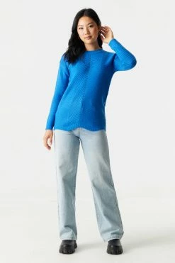 Stitches Ladies Sweaters Scalloped Hem Pointelle Knit Sweater