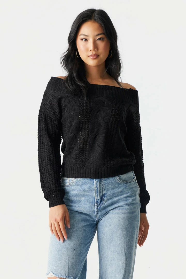 Stitches Ladies Off The Shoulder Cable Knit Sweater 4 Stitches Ladies Off The Shoulder Cable Knit Sweater