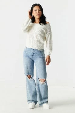 Stitches Ladies Off The Shoulder Cable Knit Sweater 23 Stitches Ladies Off The Shoulder Cable Knit Sweater