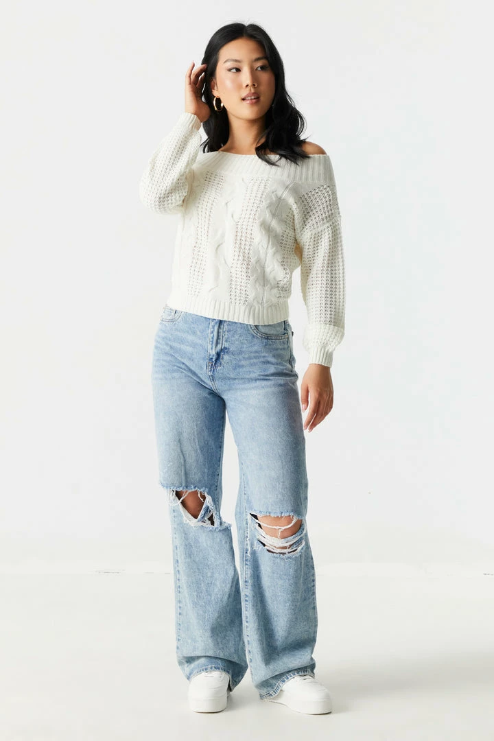 Stitches Ladies Off The Shoulder Cable Knit Sweater 9 Stitches Ladies Off The Shoulder Cable Knit Sweater
