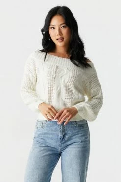 Stitches Ladies Off The Shoulder Cable Knit Sweater 21 Stitches Ladies Off The Shoulder Cable Knit Sweater