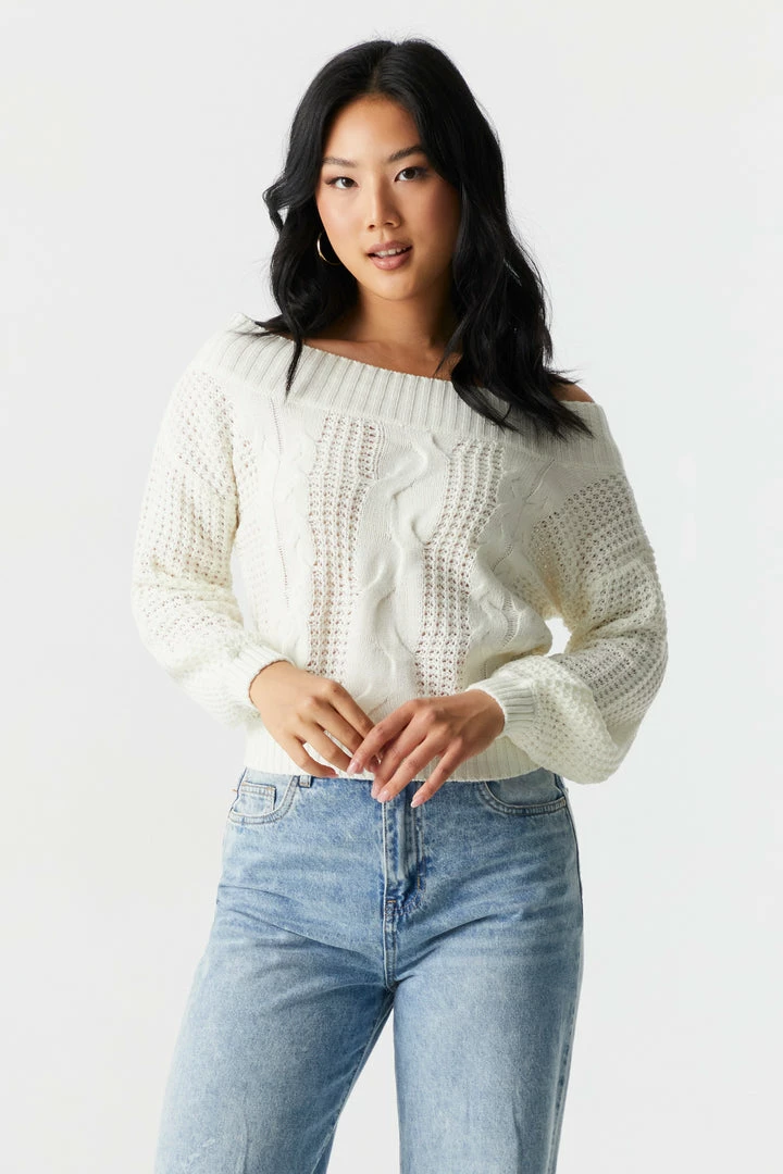 Stitches Ladies Off The Shoulder Cable Knit Sweater 7 Stitches Ladies Off The Shoulder Cable Knit Sweater