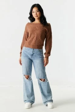 Stitches Ladies Off The Shoulder Cable Knit Sweater 26 Stitches Ladies Off The Shoulder Cable Knit Sweater