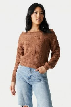 Stitches Ladies Off The Shoulder Cable Knit Sweater 24 Stitches Ladies Off The Shoulder Cable Knit Sweater