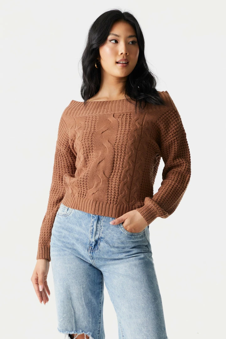 Stitches Ladies Off The Shoulder Cable Knit Sweater 10 Stitches Ladies Off The Shoulder Cable Knit Sweater