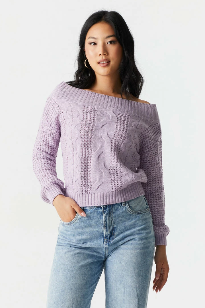 Stitches Ladies Off The Shoulder Cable Knit Sweater 1 Stitches Ladies Off The Shoulder Cable Knit Sweater