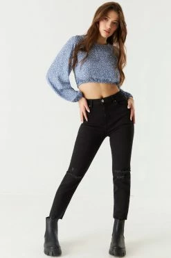 Stitches Ladies Tops Leopard Printed Lace-Up Open Back Cropped Blouse