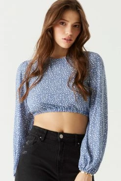 Stitches Ladies Tops Leopard Printed Lace-Up Open Back Cropped Blouse