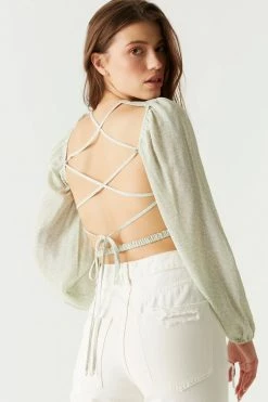 Stitches Ladies Printed Lace-Up Open Back Cropped Blouse Tops