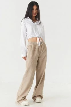 Stitches Ladies Tops Self-Tie Cinched Hem Button-Up Oxford Blouse