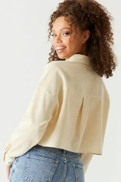 Stitches Ladies Ribbed Corduroy Button-Up Cropped Top