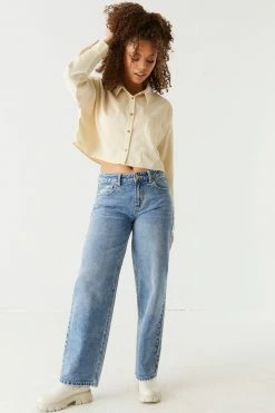 Stitches Ladies Ribbed Corduroy Button-Up Cropped Top