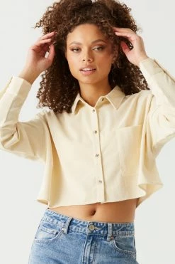 Stitches Ladies Ribbed Corduroy Button-Up Cropped Top