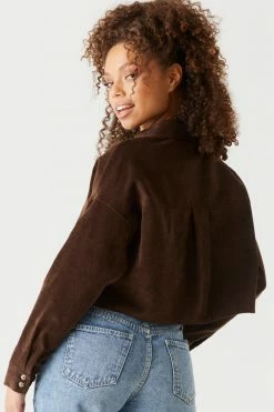 Stitches Ladies Ribbed Corduroy Button-Up Cropped Top