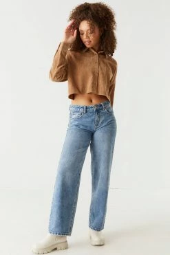 Stitches Ladies Ribbed Corduroy Button-Up Cropped Top