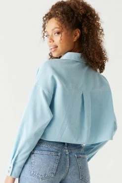 Stitches Ladies Ribbed Corduroy Button-Up Cropped Top