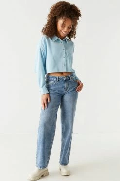 Stitches Ladies Ribbed Corduroy Button-Up Cropped Top