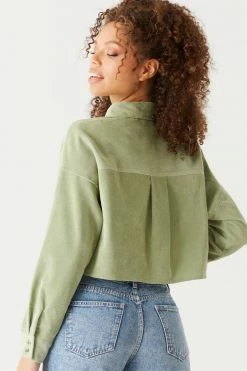 Stitches Ladies Ribbed Corduroy Button-Up Cropped Top