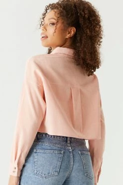 Stitches Ladies Ribbed Corduroy Button-Up Cropped Top