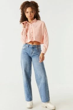 Stitches Ladies Ribbed Corduroy Button-Up Cropped Top
