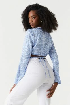 Stitches Ladies Tops Satin Printed Self-Tie Cropped Top