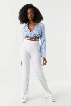 Stitches Ladies Tops Satin Printed Self-Tie Cropped Top