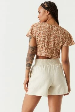 Stitches Ladies Floral Print Self-Tie Ruffled Short Sleeve Shrug