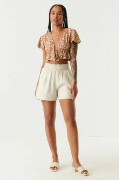 Stitches Ladies Floral Print Self-Tie Ruffled Short Sleeve Shrug