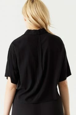 Stitches Ladies Button-Up Cropped Short Sleeve Blouse