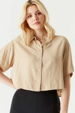 Stitches Ladies Button-Up Cropped Short Sleeve Blouse 18 Stitches Ladies Button-Up Cropped Short Sleeve Blouse