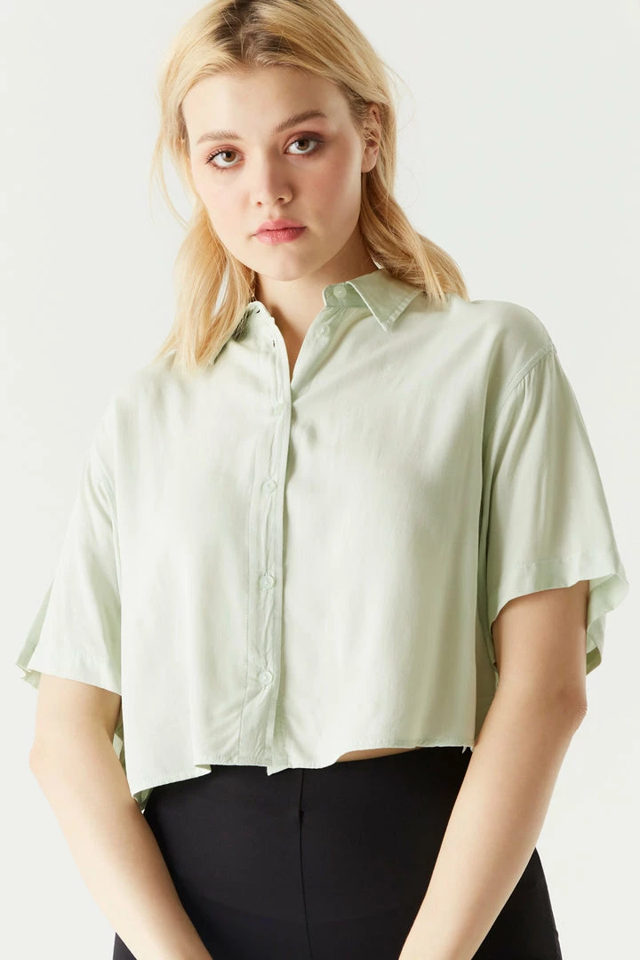 Stitches Ladies Button-Up Cropped Short Sleeve Blouse 10 Stitches Ladies Button-Up Cropped Short Sleeve Blouse
