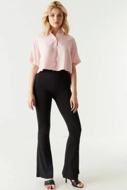 Stitches Ladies Button-Up Cropped Short Sleeve Blouse 29 Stitches Ladies Button-Up Cropped Short Sleeve Blouse