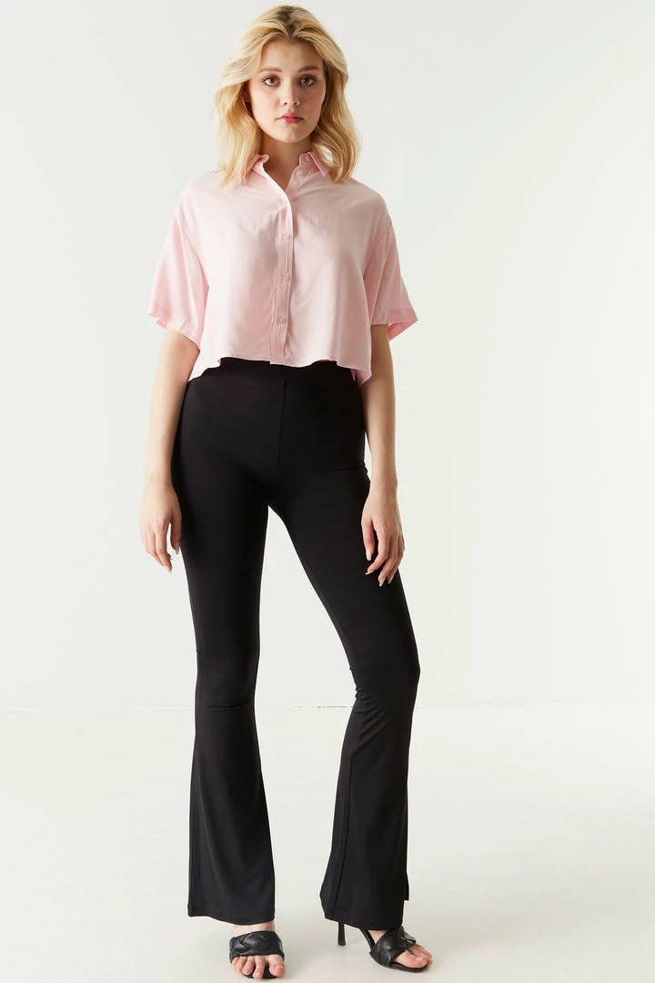 Stitches Ladies Button-Up Cropped Short Sleeve Blouse 15 Stitches Ladies Button-Up Cropped Short Sleeve Blouse