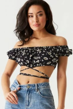 Stitches Ladies Off The Shoulder Floral Milkmaid Cropped Top Tops