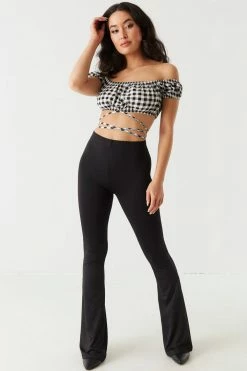 Stitches Ladies Gingham Print Self-Tie Crisscross Milkmaid Top