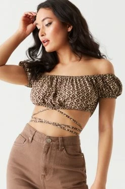 Stitches Ladies Retro Print Self-Tie Crisscross Milkmaid Top