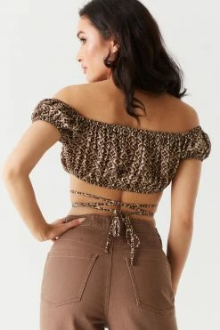 Stitches Ladies Retro Print Self-Tie Crisscross Milkmaid Top