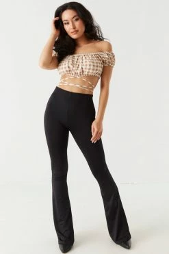 Stitches Ladies Gingham Print Self-Tie Crisscross Milkmaid Top