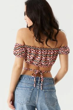 Stitches Ladies Tops Printed Self-Tie Crisscross Milkmaid Top