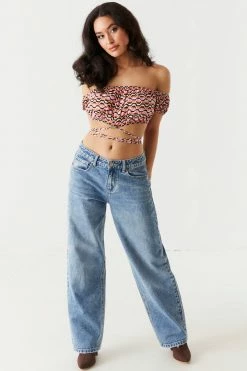 Stitches Ladies Tops Printed Self-Tie Crisscross Milkmaid Top