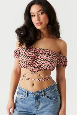 Stitches Ladies Tops Printed Self-Tie Crisscross Milkmaid Top