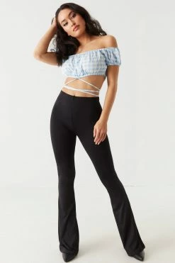 Stitches Ladies Gingham Print Self-Tie Crisscross Milkmaid Top