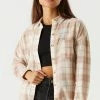 Stitches Ladies Tops Oversized Plaid Flannel Button-Up Top