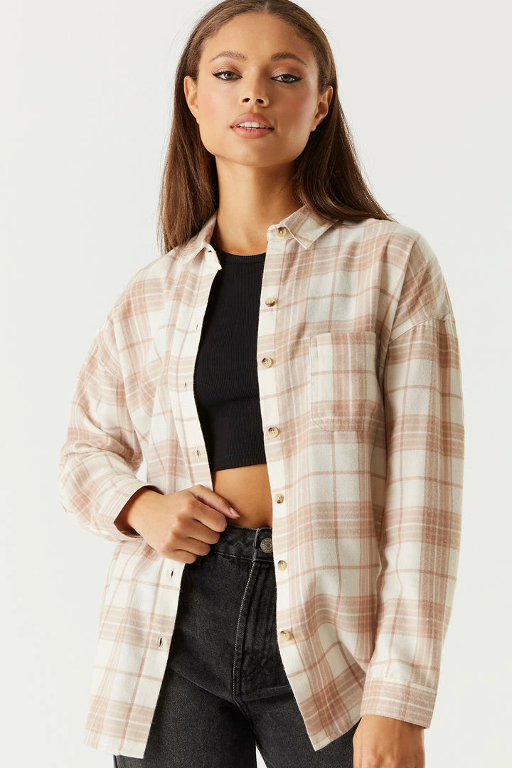 Stitches Ladies Tops Oversized Plaid Flannel Button-Up Top 1 Stitches Ladies Tops Oversized Plaid Flannel Button-Up Top